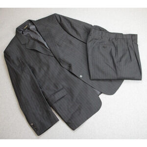 Jos A Bank Suit Mens Size 46R Gray Striped 100% Wool 38 x 29 Pants 2 Piece Set